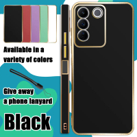 Penutup lembut dengan tali silikon untuk VIVO V27, V27 PRO, S16, S16 Pro, Sarung, tepi lurus