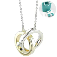 【Tiffany&Co. 蒂芙尼】TIFFANY 1837系列-18k金混搭925純銀雙戒環墜飾項鍊