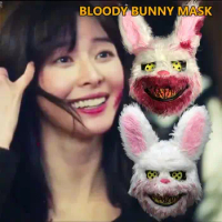 Halloween Bloody Plush Bunny Mask Halloween Ghost Festival Mask Realistic Bloody Rabbit Headgear Itaewon Class Prop Horror Mask