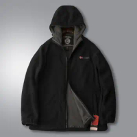 Polar Fleece Jacket Hooded Jacket Stylish Men's Hooded Zipper Jacket Warm Plush Mid-length Coat with Pockets Ideal for Fall