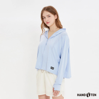 預購 Hang Ten 女裝-恆溫多功能-冰絲涼感高彈遮陽防曬針織斗篷外套(冰藍)