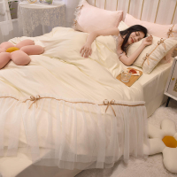 韓版公主風床上冰絲四件套夏季真絲滑裸睡床單被套白色春夏款少女