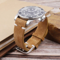 Suede Leather Strap for Seiko Watch Band Vintage Bracelaet Handmade Stitching Wristband 18mm 20mm 22mm