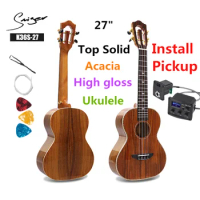 Ukulele 27 Inches Solid Acacia Mini Electri Tenor Acoustic Guitars 4 Strings Ukelele Music Install Pickup Travel Guitar Music