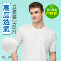 【oillio 歐洲貴族】男裝 短袖圓領T恤 透氣 涼感 防皺 吸濕排汗 圓領衫(白色 法國品牌)