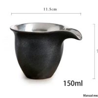 150ml Vintage Handmade Japanese Ceramic Pottery Metal Silver Justice Cup Chinese Kung Fu Tea Set Fair Cup Teacup Drinkware