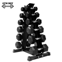 Solid Cast Iron Hexagonal Dumbbell Set, Hexagonal Dumbbell, Gym, Protection, Floor Safety, Fitness Set with Shelf, High Quality