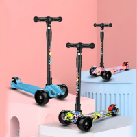 Children Scooter 3 Wheel Scooter with Flash Wheels Kick Scooter for 2-12 Year Kids Adjustable Height Foldable Children Scooter
