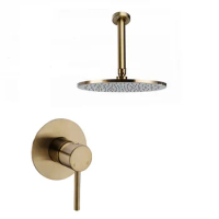 Solid Brass Brushed Gold Bathroom Shower Set Rianfall Shower Head Showers Faucet Wall Mounted Shower Arm Mixer Water Set