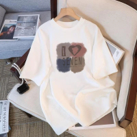 Kaos Oversize Cewek I Love Seven Aesthetic Putih Premium Katun Nyaman, Gaya Soft Girl Feminine Cute
