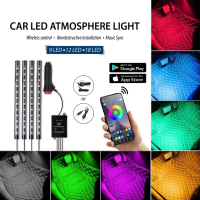 APP Control Bluetooth RGB LED Strip 9/12/18LED Car Interior Floor Atmosphere Light Strip IOS Android
