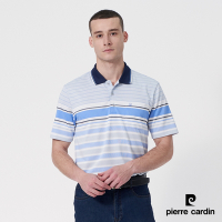 Pierre Cardin皮爾卡登 男款 Hi Cool彈力吸濕排汗定位條紋短袖POLO衫-藍色(7247268-35)