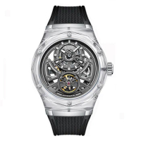 BONEST GATTI Men Automatic Watch 45mm Mechanical Wristwatch Crystal Case Sapphire Luminous Fluororubber Strap Skeleton Dial