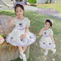 Cute Cartoon Kawaii Sanrioed Kuromi Lolita Princess Dress Girls' Dress Summer New Children's Dress Skirt
