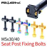 RISK 2Pcs Bike Seat Post Fixed Bolts TC4 Titanium Alloy M5*30/40MM MTB Road Bicycle Seatpost Saddle Fixed Screws Rainbow Gold