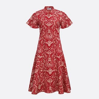 Batik Keris Dress Batik Cap Midi Dengan Detail Kerut Di Sisi Dan Lengan Terompet Motif Lar Bali XL O