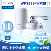 【Philips 飛利浦】日本原裝4重超濾龍頭式淨水器+濾芯x2(WP3811+WP3911x2)