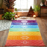 Bohemia Wall Hanging India Mandala Blanket 7Chakra Colored Tapestry Rainbow Stripes Travel Summer Beach Yoga Mat Beach Towel