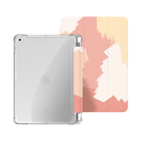 【BOJI 波吉】iPad Pro 11吋 2021 三折式內置筆槽可吸附筆透明氣囊保護軟殼 復古水彩 葡萄紫