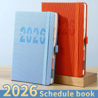สมุดแพลนเนอร์2026สมุดแพลนเนอร์สมุดรายวันรายสัปดาห์ขนาด A5พร้อมเคสหนังเทียมสำหรับนักธุรกิจศึกษา