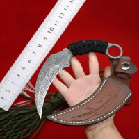 Feather Pattern Karambit Claw Knife Dual Edge 420 Blade Tactical Pocket Claw Fixed Blade Knife Hunting EDC Survival Tool Knives