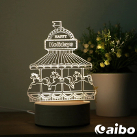 北歐風3D立體造型 LED原木底座USB小夜燈-旋轉木馬(聖誕節/交換禮物)