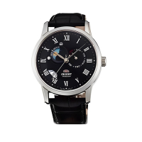 ORIENT 東方錶 官方授權 SUN&amp;MOON系列 羅馬數字日月相錶 男皮帶錶-黑色-錶徑42mm(SET0T002B)
