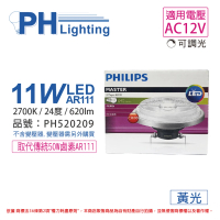 【Philips 飛利浦】2入 LED 11W 927 黃光 12V AR111 24度 可調光 高演色 燈泡 _ PH520209