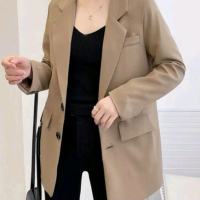 Blazer Gaya Korea, Untuk Wanita, Panjang, dengan Lapik Penuh, Blazer Formal Panjang