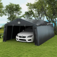 Carport 12' x 20' Portable Garage, Heavy Duty Car Port Canopy with Ventilation Windows and Large Roll-up Door, Black