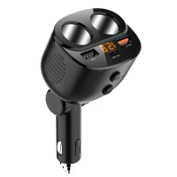 【Wangke旺科】雙點煙孔QC3.0車用充電器(蘋果PD快充/18W快充/USB車充/電壓顯示)