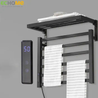 Echome Heated Towel Rack Bathroom Perforated Wall Mounted Intelligent Touch Screen Aluminum Alloy Drying Electric Storage Rack