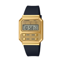 【CASIO 卡西歐】CASIO卡西歐 VINTAGE 經典復古簡約時尚電子錶-金色X黑膠帶(A-100WEFG-9)