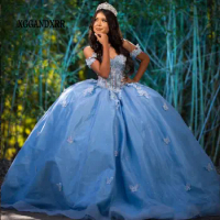 Elegant Sky Blue Quinceanera Dress 2024 Mexican Vestidos De 15 Princess Sweet 16 Birthday XV Ball Gown Cinderella Girl Dress