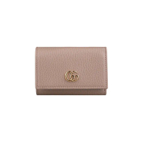 【GUCCI 古馳】GG Marmont經典金雙G LOGO皮革三折錢包(灰粉紅)