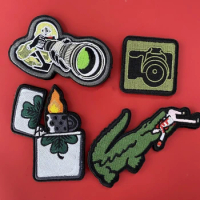 Photographer Hook and Loop Patches Biting Crocodile Morale Badge Camera lighter Embroidery Backpack Clothes Tactical Stickers