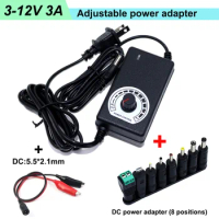 Adjustable AC To DC Power Supply 3-12V 3A 3V 6V 8V 9V 12V Power Supply Adapter Universal 220V To 12V Volt Adapter +DC Trans