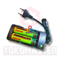 TERBARU - PAKET SEPASANG BATERAI 1865 ISI ULANG LI-ION 3,7V 5MAH 2PCS CHARGER 2SLOT INDIKATOR BATRE 