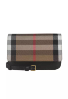 BURBERRY Madison Leather & Check Canvas Crossbody Bag in Black 80840261