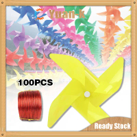 100Pcs Colorful Pinwheels PVC Windmill Toy Mainan Kincir Angin Warna Warni With 30M Wire Rope