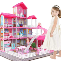 Big House Diy Dollhouse For Children Barbie House Bed Sofa Table Doll Furniture Miniature Doll House Christmas Gifts Kids Toys