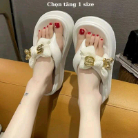 Dép xỏ ngón nữ phối nơ xinh thời trang mùa hè đế 7cm cao su EVA (chọn tăng 2 size). Dép tông nữ kèm