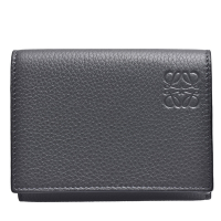LOEWE 羅威 經典Trifold品牌LOGO粒面小牛皮三折短夾(炭灰/黑色)