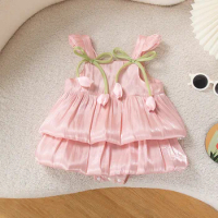 INS Style Baby Girls Romper Summer Sleeveless Jumpsuit With Tulip Bow Skirt Creeper Infant Todders Bodysuit Kids Clothing