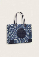 Tory Burch Tory Burch Ella Printed Tote Navy Warped Gingham