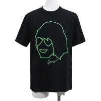 【KENZO】KENZO創辦人造型撞色刺繡LOGO純棉短袖T恤(女款/黑x螢光綠)