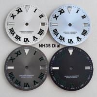 NH35 dial 28.5mm Watch dial Roman dial Ice blue luminous dial Suitable for NH35/36 movement watch accessories Watch repair tool