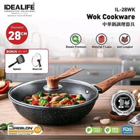 Wok Cookware - Panci Wajan Uk 28 & 30 cm Anti Lengket IDEALIFE IL-30WK 28 cm