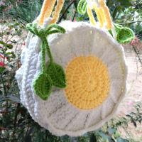 Tas Rajut Bunga Daisy BIG Tas Rajut Lucu Unik dengan Desain Bunga Kuning dan Hijau