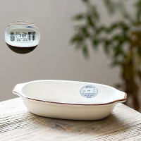 [日本製]    CONCOMBRE 萬古燒  FIKA貓咪花朵紋 長橢圓雙耳深烤盤(象牙白)